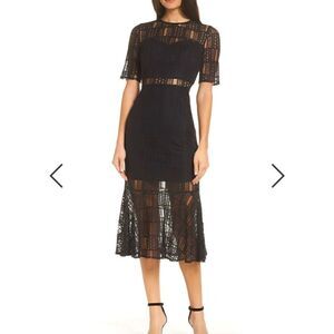 Avec Les Filles ruffled hem lace midi dress NWT